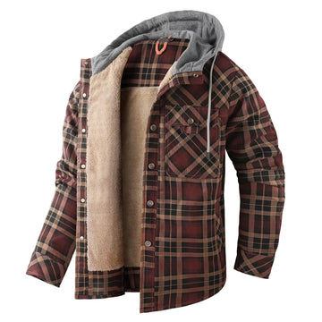 Men's Outdoor Vintage Plaid Fleece Warm Lapel Jacket